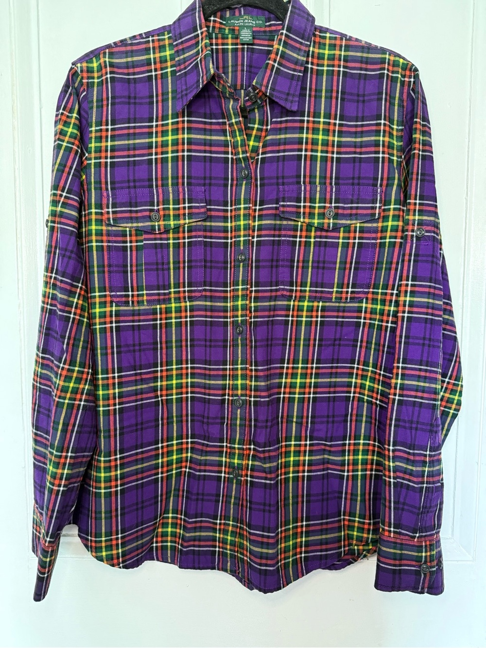 Lauren Ralph Lauren Purple & Green Plaid Button Down Shirt - Large